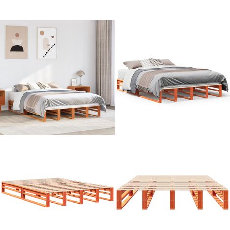 vidaXL Cadre de lit sans matelas cire marron 140x190cm bois pin massif (1/5)