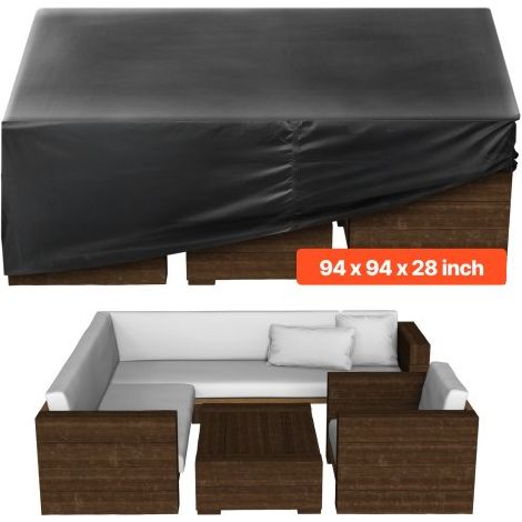 Funda para Muebles de Patio, 420D, Resistente, Impermeable, para Mesa de Comedor y Sillas de Exterior, Grande, Cuadrada, con Ventilación para Todo Tipo de Clima, 239 x 239 x 71 cm, Negro (1/5)