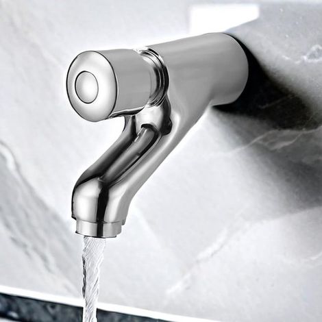 Grifo de baño - Grifo de pared - Agua fría - Cierre automático - 100x90 mm - Cromado (1/5)
