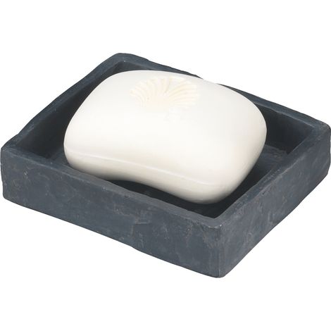 WENKO Portasapone Slate Rock - effetto ardesia, Poliresina, 11.2x2.7x9.4 cm, Antracite (1/4)