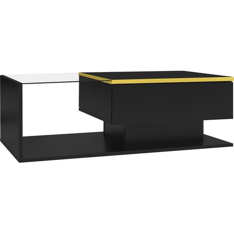 Mesa de centro de 100 cm en negro alto brillo con vidrio templado y LED, HOMVRA (1/5)