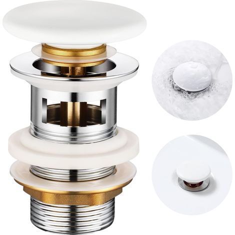 ZOLGINAH Colador de fregadero, Colador de fregadero con rebosadero, Colador de fregadero blanco, Desagüe de fregadero Clic Clac, Colador de fregadero automático Pop Up Universal, Colador de fregadero  (1/5)