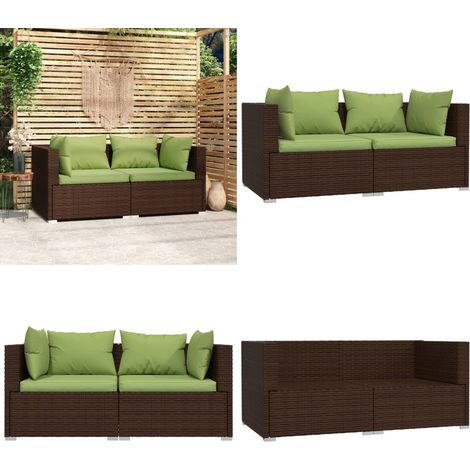 Canapé 2 places avec coussins Marron Résine tressée - Salon De Jardin - Canapé Extérieur - Meuble De Jardin - Mobilier De Jardin - Canapé Deux Places - Home & Living