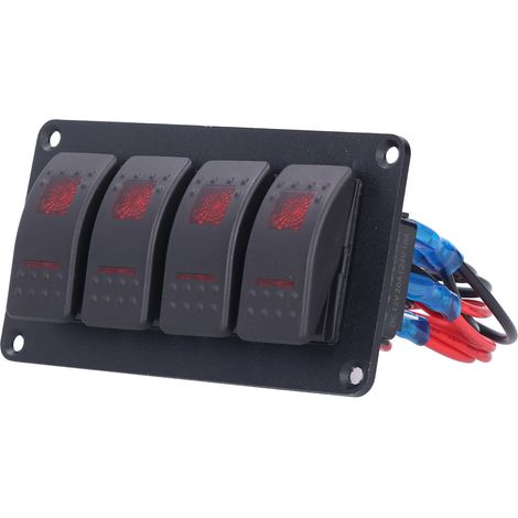 4-fach Wippschalter-Panel mit LED-Hintergrundbeleuchtung, 5-poligem Überhitzungsschutz für 12V/24V Fahrzeuge, Boote, Yachten und Yachten (rote Beleuchtung) (1/5)