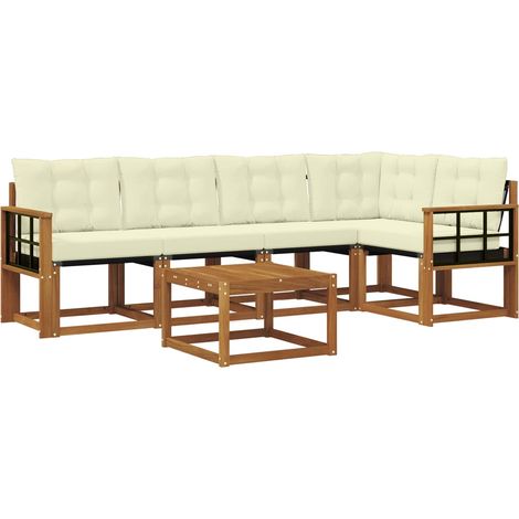 Outdoor Sofa Set with Cushion 6 pcs Natural and Cream vidaXL