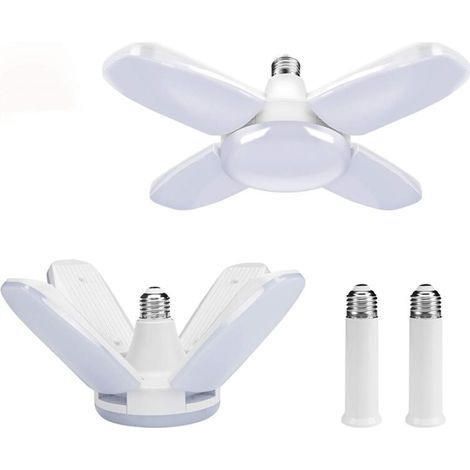 Paquet de 2 Éclairage de garage à LED,60W E27 6000K Lampe d'atelier Déformable à 4 Panneaux Ajustables Plafonnier LED pour Garage, Atelier, Entrepôt, Sous-sol,Gym, Cuisine(Blanc Froid) (1/5)
