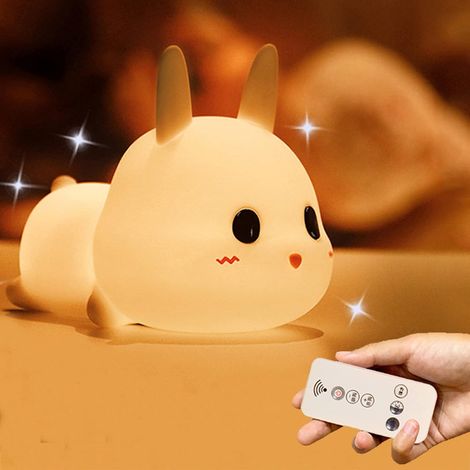 Veilleuse pour enfants, lampe lapin LED en silicone 7 couleurs, lampe rechargeable USB à changement de couleur avec télécommande, cadeau de naissance, cadeau de Noël ou d'anniversaire (1/5)