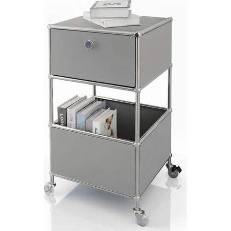 Metallregal Concept Epure MK-145 3-stöckiger Rollcontainer mit Schublade & Ablagen Grau