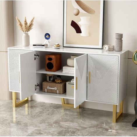 Aparador moderno 150 cm, blanco, 4 puertas con estantes regulables HAVRYA (1/5)