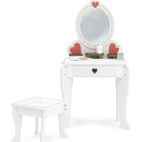 Tocador Infantil de Madera Ecológica Robincool Beauty Center 49x34x93 cm con Taburete y Accesorios Incluidos (1/5)