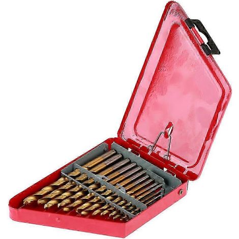 Coffret de 13 forets hélicoïdaux en acier rapide (1,5 à 6,5 mm) avec poignée ronde et boîte en fer rouge (1/4)