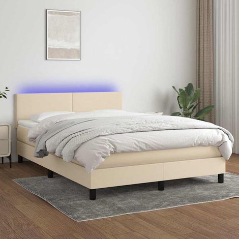 vidaXL Sommier à lattes de lit avec matelas LED Crème 140x190 cm Tissu (1/5)