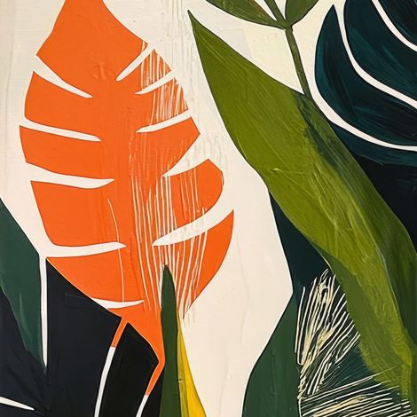 Tableau sur toile feuilles tropicales abstraites 30x30 cm - Impression sur Toile Murale Décorative - Image imprimée en HD sur Toile - Toile sur Châssis en Bois FSC - Fabriqué en France