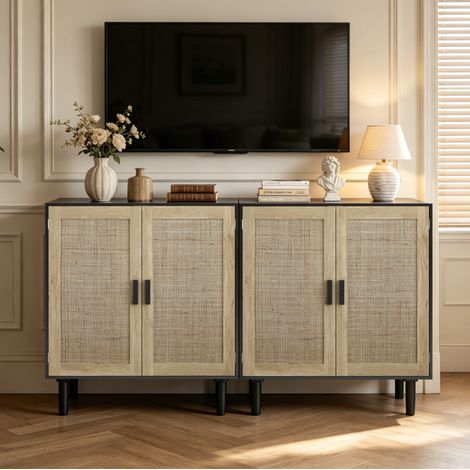 Mueble de almacenaje 80 x 40 x 88 cm con 2 puertas de ratán, negro DESVIAE (1/5)