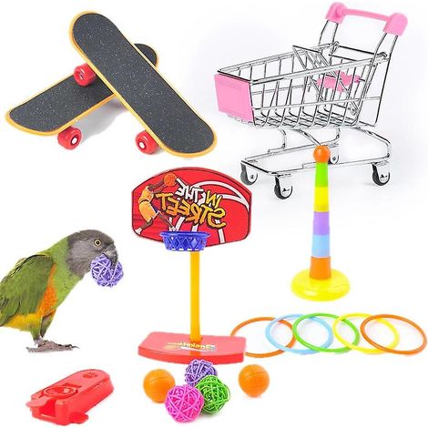 Ensemble de jouets interactifs et éducatifs pour l'entraînement des perroquets, comprenant un skateboard et un mini-chariot - Idéal pour les perruches, les cacatoès et les perroquets africains (1/5)