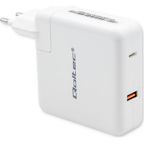 Qoltec GaN FAST Ladegerät 108W 5-20V 3-4,7A USB C Laptop Smartphone Weiß (1/5)