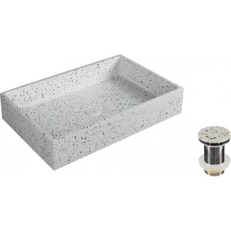 Vasque rectangulaire blanche DION à poser 60x39x12 cm en pierre (1/2)