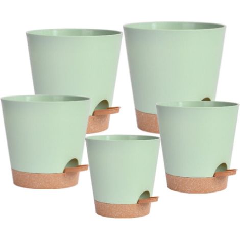 5 Pcs Pots de Fleurs en Plastique, 18/16.5/15.5/14/12.5cm Pots à Fleurs/Plantes en Plastique, Auto-Arrosant avec Soucoupe de Fleur Convient aux Jardins de Balcon Intérieurs et Extérieurs (1/4)