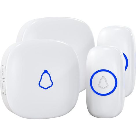 Sonnette sans Fil Exterieur Etanche, IP66 Carillon sans Fil 400M, 2 Récepteur Sonnette Electronique & 2 Capteurs avec Piles, 58 Mélodies 0-120dB Volume Réglable, LED Couleur Indicateur (1/5)