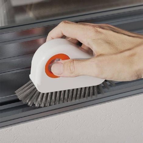 Lot de 2 brosses de nettoyage 2 en 1 pour rail de fenêtre, brosse multifonction à poils durs avec grattoir intégré pour le nettoyage des joints et encadrements (1/4)