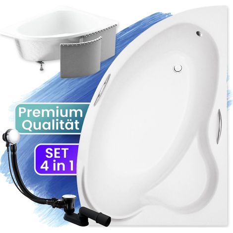 Badewanne Eckbadewanne 140x90 Rechts mit Styroporverkleidung, Ablauf & Füße GRATIS - Komplettset 4in1 Original Acryl Wanne Siphon - BADLAND ADA (1/5)