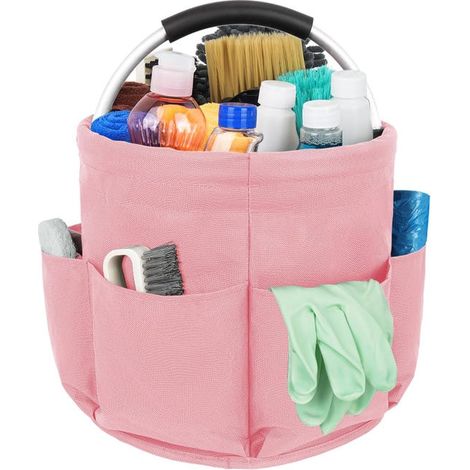 royaluxe - Panier de nettoyage rose avec poignée Sac de rangement pour outils multi-poches Grand sac de nettoyage Facile à transporter 2828cm (1/5)