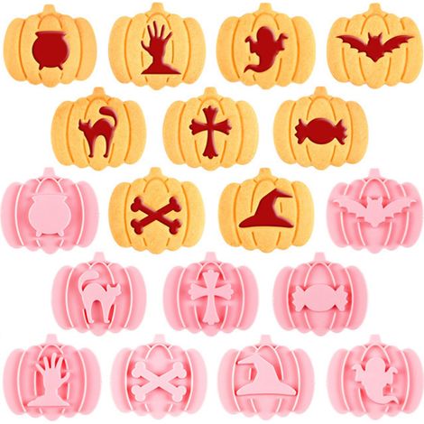 9-teiliges 3D-Halloween-Kürbis-Ausstechformen-Set mit Backformen und Andrückwerkzeug für selbstgemachten Fondant (1/5)