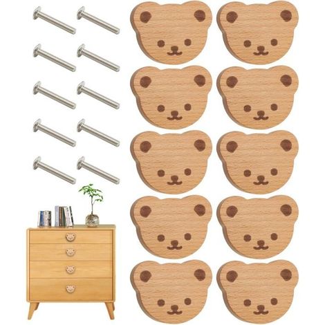 Schubladengriffe, Bären-Kommodengriff, Tierförmige Schrankknöpfe aus Holz mit Schrauben, für Kinderzimmer, Kommode (1/4)