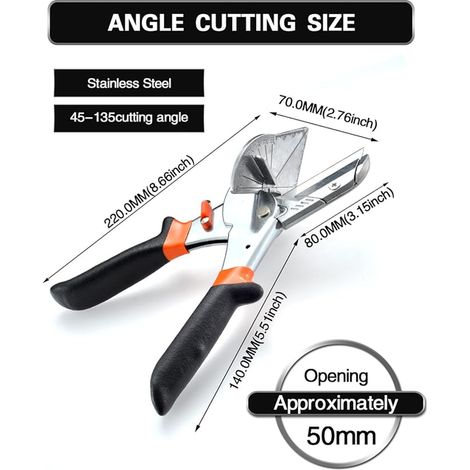 45°-135° Angle Miter Shears, Multifunctional Chute Scissors, Quarter Round Cutting Tool for Cutting PVC Pipes, Cork, Branches, Wires, Replacement Blades (1/2)