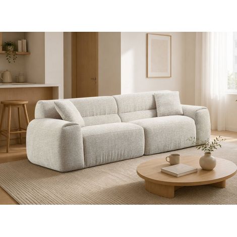 Canapé droit 3 places en velours texturé beige TAYLOR (1/5)