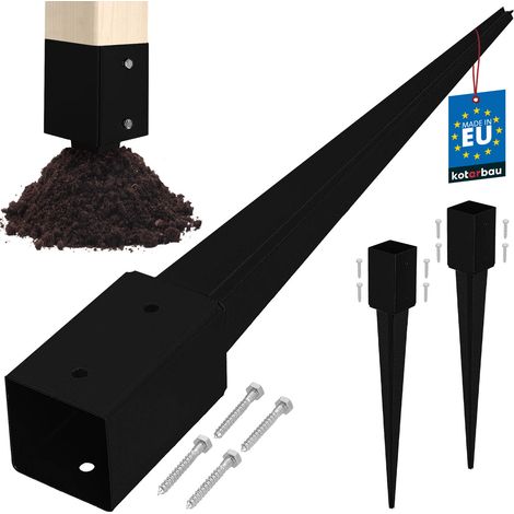 KOTARBAU® Base in acciaio per palo di ancoraggio a terra per pergole e gazebo, 81 x 81 x 750 mm, nera, set da 2