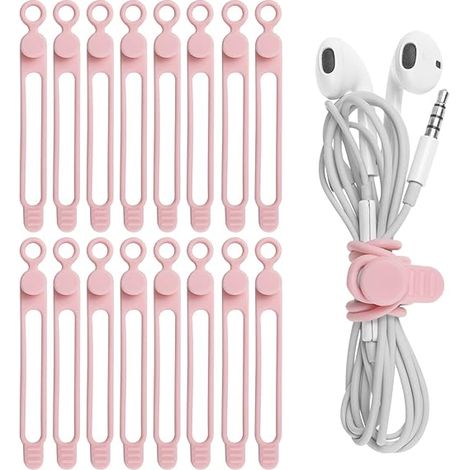 Lot de 16 attaches de câble en silicone pour écouteurs, chargeur de téléphone, ordinateur, attaches de câble réutilisables pour la maison, le bureau, (1/4)