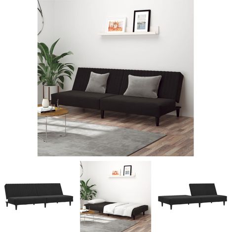 The Living Store Schlafsofa 2-Sitzer Schwarz Samt - Sofas (1/5)