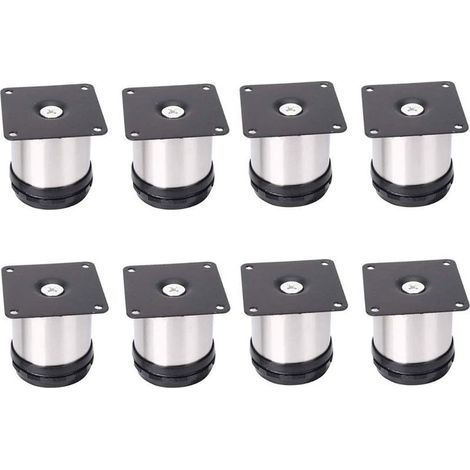 8 pieds de meubles réglables en acier inoxydable, hauteur réglable de 50 mm, pieds épais pour armoires, tables et meubles, acier inoxydable brossé, hauteur réglable de 0 à 15 mm (1/5)