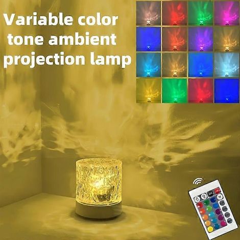 Lámpara de mesita de noche LED con proyección de olas de agua, cambio de color RGB, control remoto, luz nocturna alimentada por USB para dormitorio, residencia estudiantil y fiestas. (1/5)