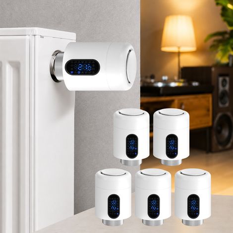 Jiubiaz Termostato connesso per radiatore, 6 modalità e rilevamento finestra, Bianco, Set da 5 (1/5)