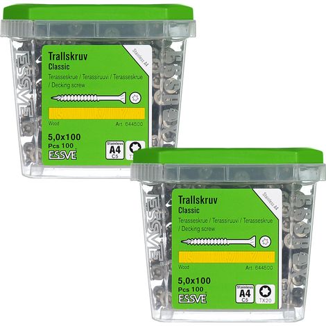 Tornillos para tarimas de madera ESSVE CLASSIC resistentes a los ácidos, tamaño A4, 5,0 x 100 mm, 100 unidades x 2 (1/3)