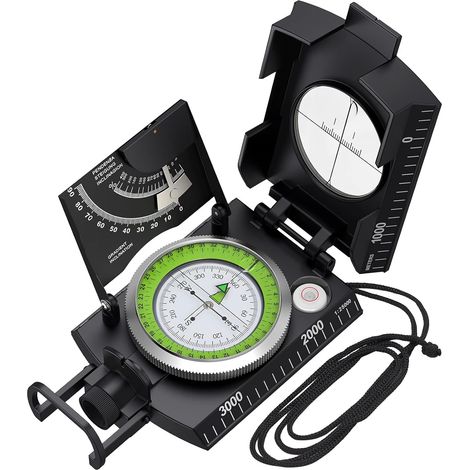Professional waterproof compass, suitable for camping, hiking and outdoor activities, black.