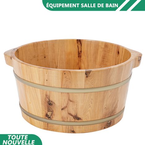 WAOBDLA 36,5x18cm Baskin de trempage de pieds en bois confortable sauna relaxant rond pied seau de bain (1/5)