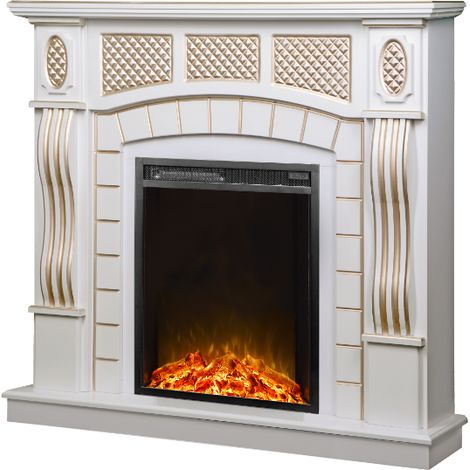 Camino Elettrico da Pavimento 112x115x30 cm Effetto Fiamma 1500W Amsterdam & Miriam Bianco (1/2)