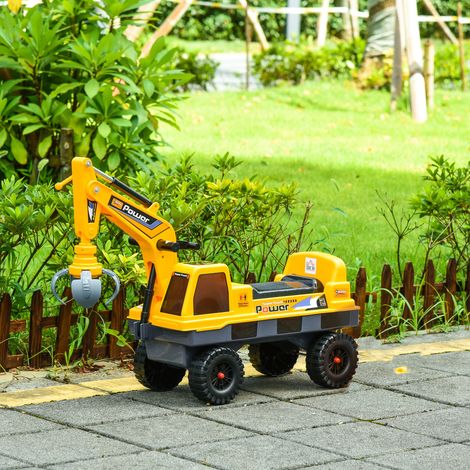 Jaune 90x28x58 cm - Tracteur sans pédales pour enfants 2-3 ans Excavatrice Équipage avec pelle avant Lumières musicales et espace de
