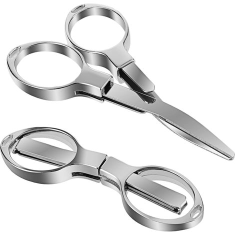2pcs Ciseaux Pliants, Mini Ciseaux Pliables Portables Ciseaux Télescopiques en Acier Inoxydable avec Trou pour Porte-clés Ciseaux de Voyage Ciseaux de Sécurité pour Adultes Enfants (argent) (1/5)