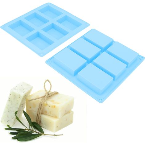 Moule à savon 6 cavités, moule à savon gâteau, moule à savon en silicone à motif en relief, outil de cuisson en silicone, bleu (1/5)