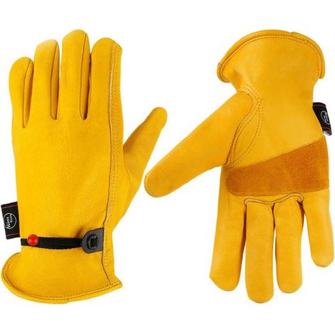 Gants de Jardinage pour Hommes/Femmes,Gants de Travail en Cuir de Vachette,Gants de Travail pour Jardin Anti-épines et Anti-Coupures - épaississement Jaune XL