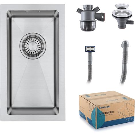 Evier Inox 1 Bac Avec Siphon Évier de Cuisine Sans Trou de Robinet 25×45 cm (1/5)