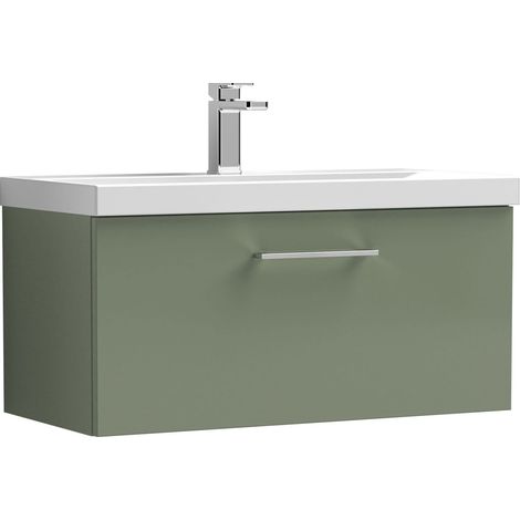 Nuie Arno Wall Hung 1-Drawer Vanity Unit with Basin-1 800mm Wide - Satin Green (1/5)