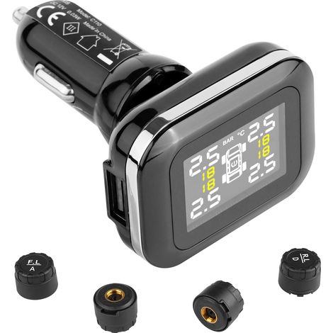 VEVOR TPMS avec 4 Capteurs, Systeme de Surveillance de la Pression des Pneus 0,5-6 bars, Systeme deAlarme de Voiture sans Fil Universel, 5 Modes deAlarme, Affichage en Temps Reel, Facile a Installer (1/5)