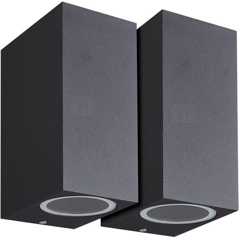Arum Lighting – Lot de 2 appliques extérieures noires rectangulaires double faisceau GU10 IP54 – Fonte d'aluminium – Dimensions 6.5x15x9.5cm – 220V