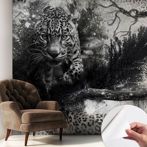 Fototapete Selbstklebend - Büro Wandgestaltung - Wanddekoration Wohnzimmer Abstrakte Leoparden 250x250 cm (1/5)
