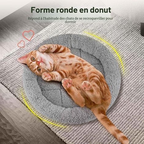 Round Cat Bed, Small Cat Cushion, Donut for Cats, Sleeping Places in Plush Non-Slip for Sleeping – Grey (1/5)